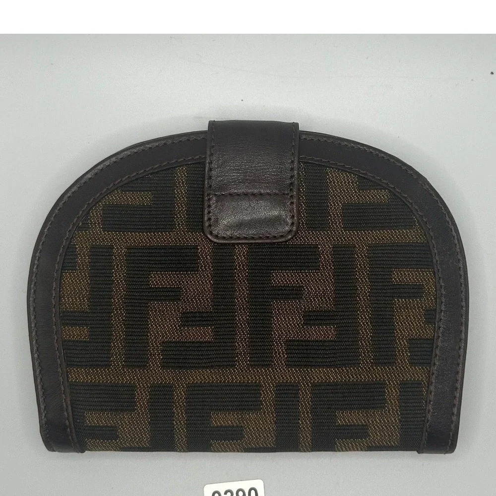 Fendi Zucca Monogram Leather Canvas Bi Fold Wallet‎ Brown#290